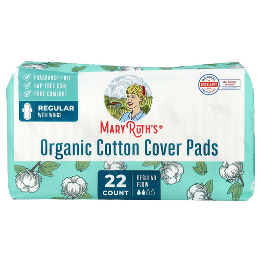 MaryRuth's, Organic Cotton Cover Pads with Wings, Regular, 22 Pads