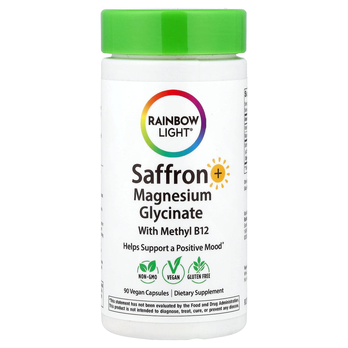 Rainbow Light, Saffron + Magnesium Glycinate With Methyl B12, 90 Vegan Capsules