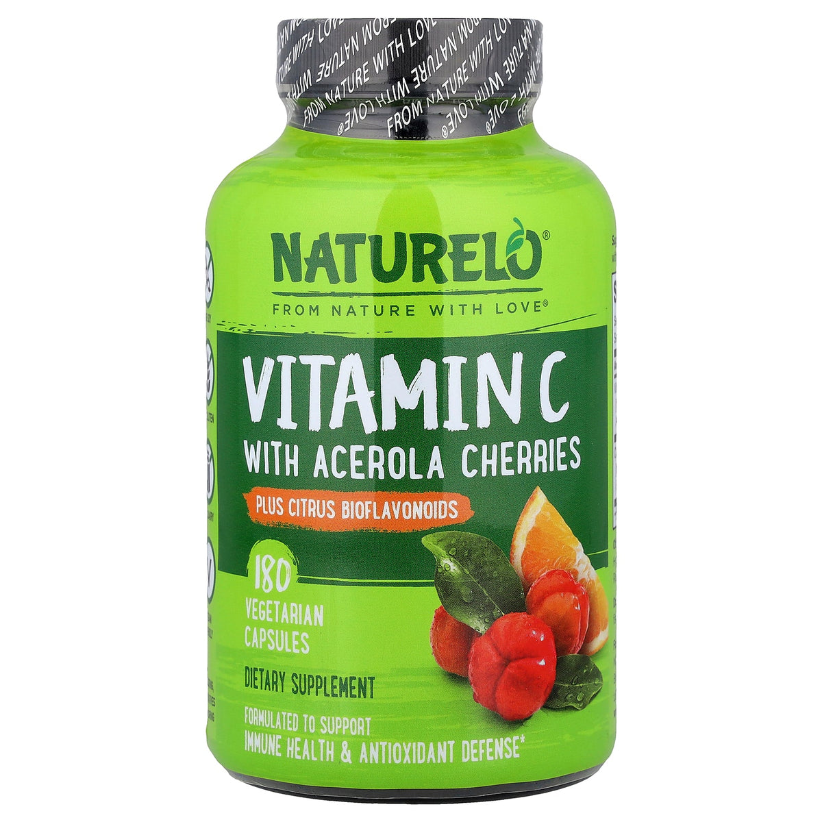 NATURELO, Vitamin C With Acerola Cherries Plus Citrus Bioflavonoids, 180 Vegetarian Capsules