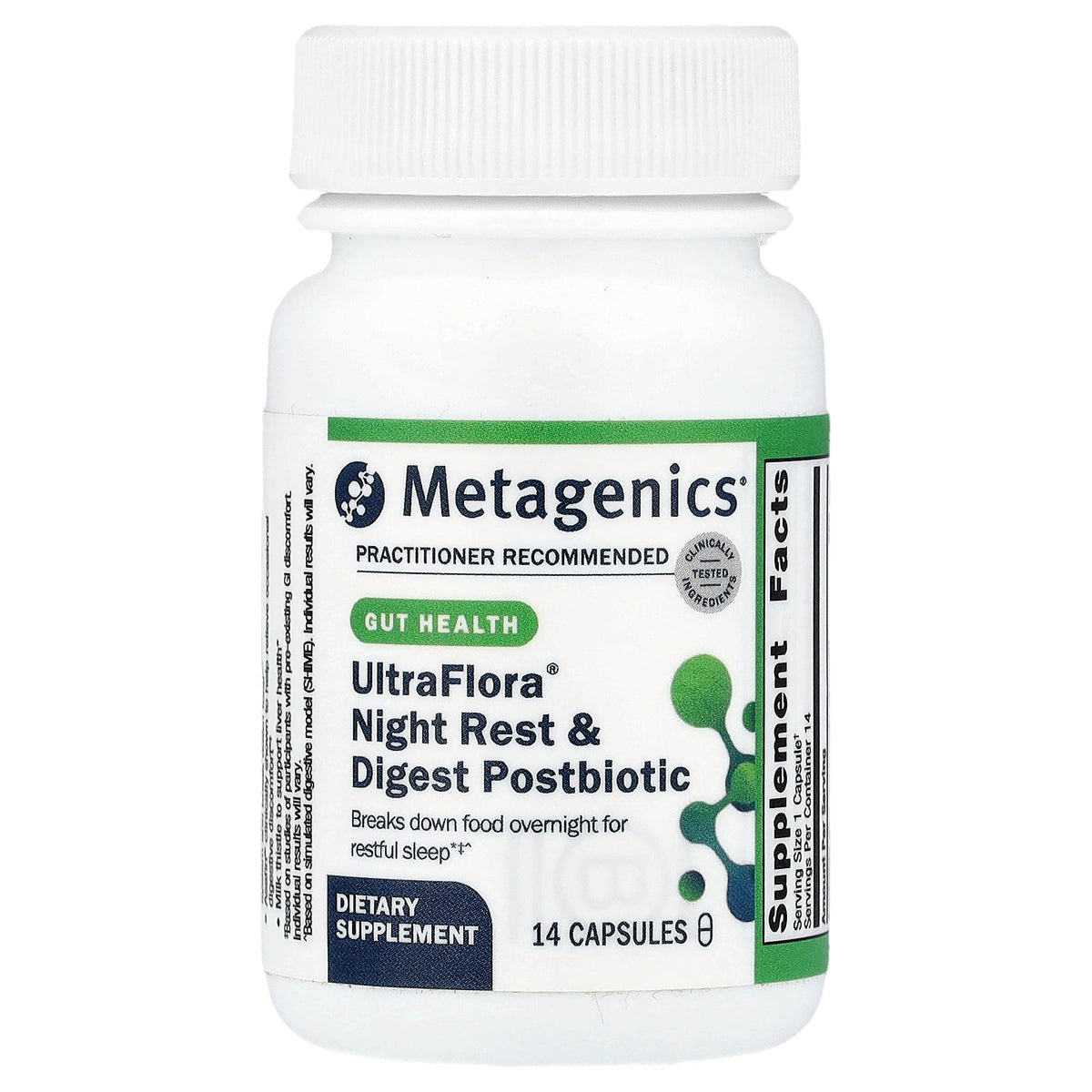 Metagenics, UltraFlora® Night Rest & Digest Postbiotic, 14 Capsules