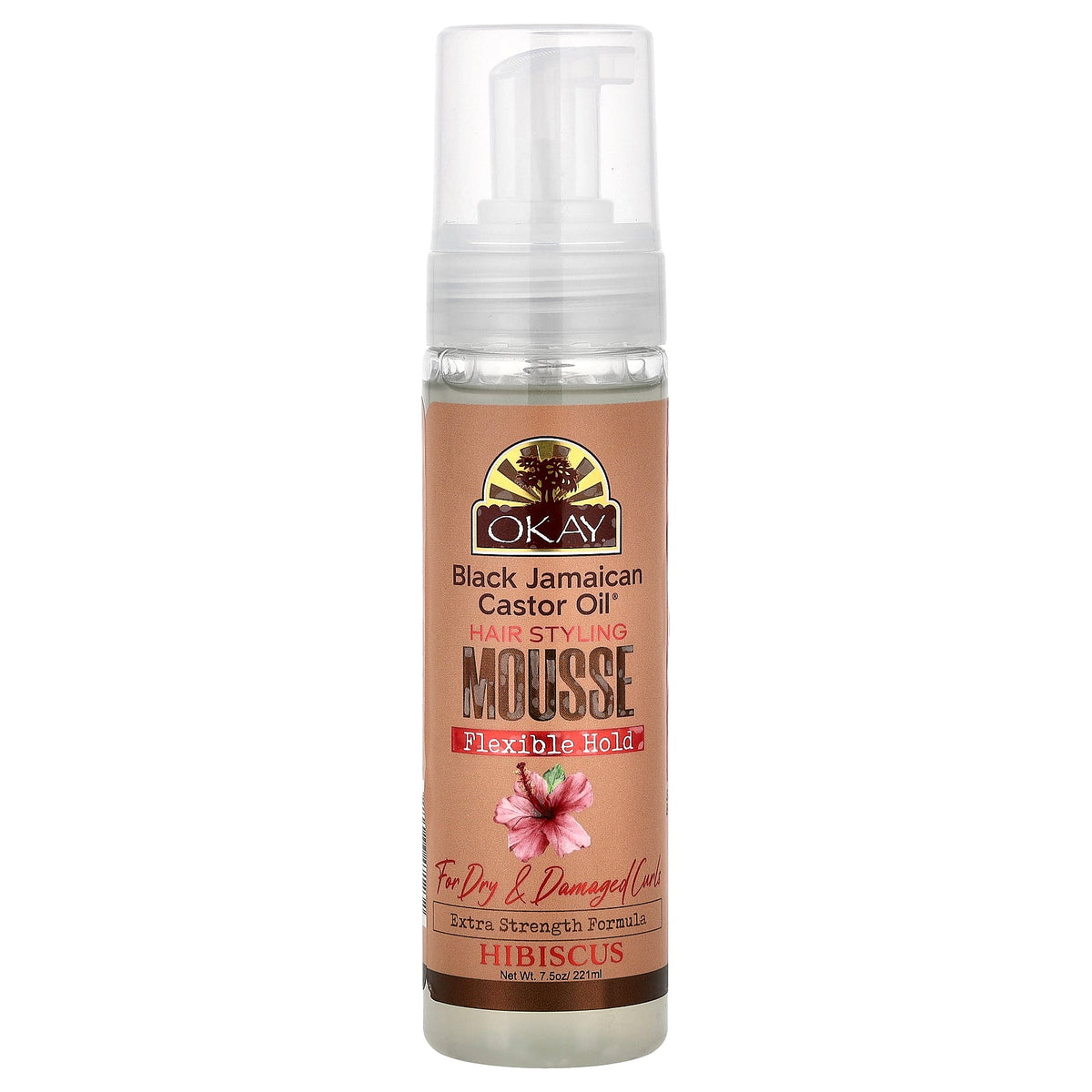 Okay Pure Naturals, Black Jamaican Castor Oil®, Hair Styling Mousse, Flexible Hold, For Dry & Damaged Curls, Hibiscus, 7.5 oz (221 ml)