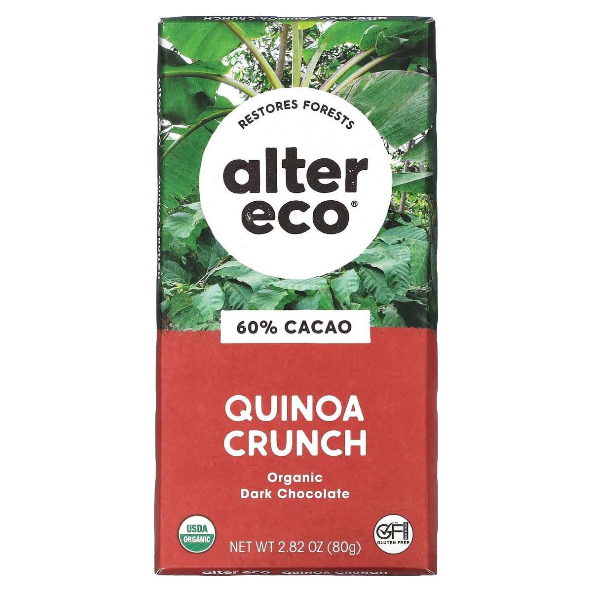 Alter Eco, Organic Dark Chocolate Bar, Quinoa Crunch, 60% Cacao, 2.82 oz (80 g)