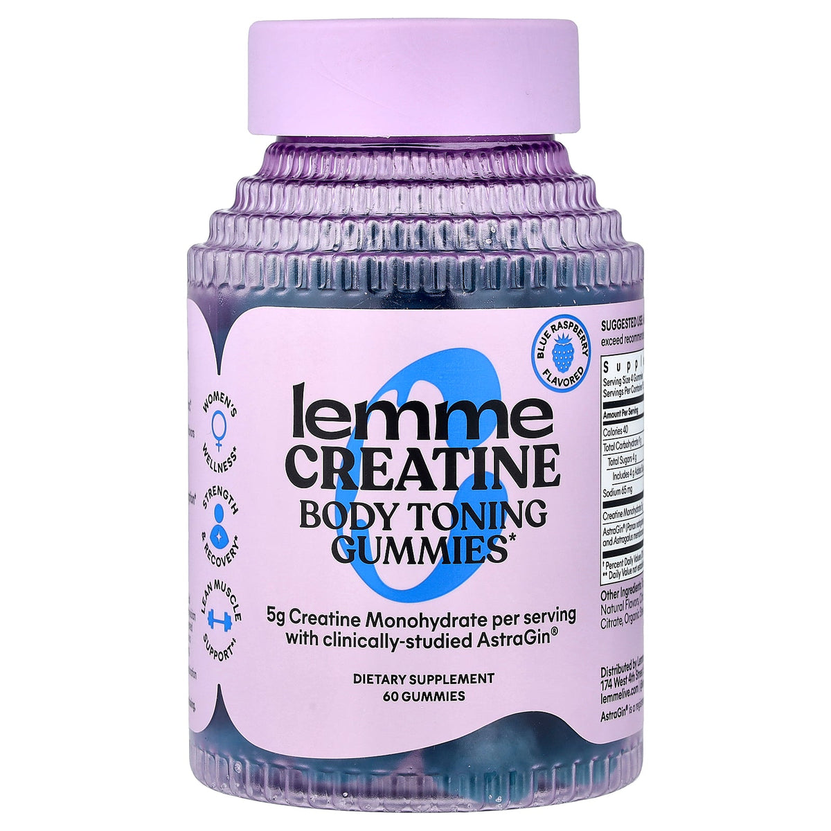 Lemme, Creatine, Body Toning Gummies, Blue Raspberry, 60 Gummies