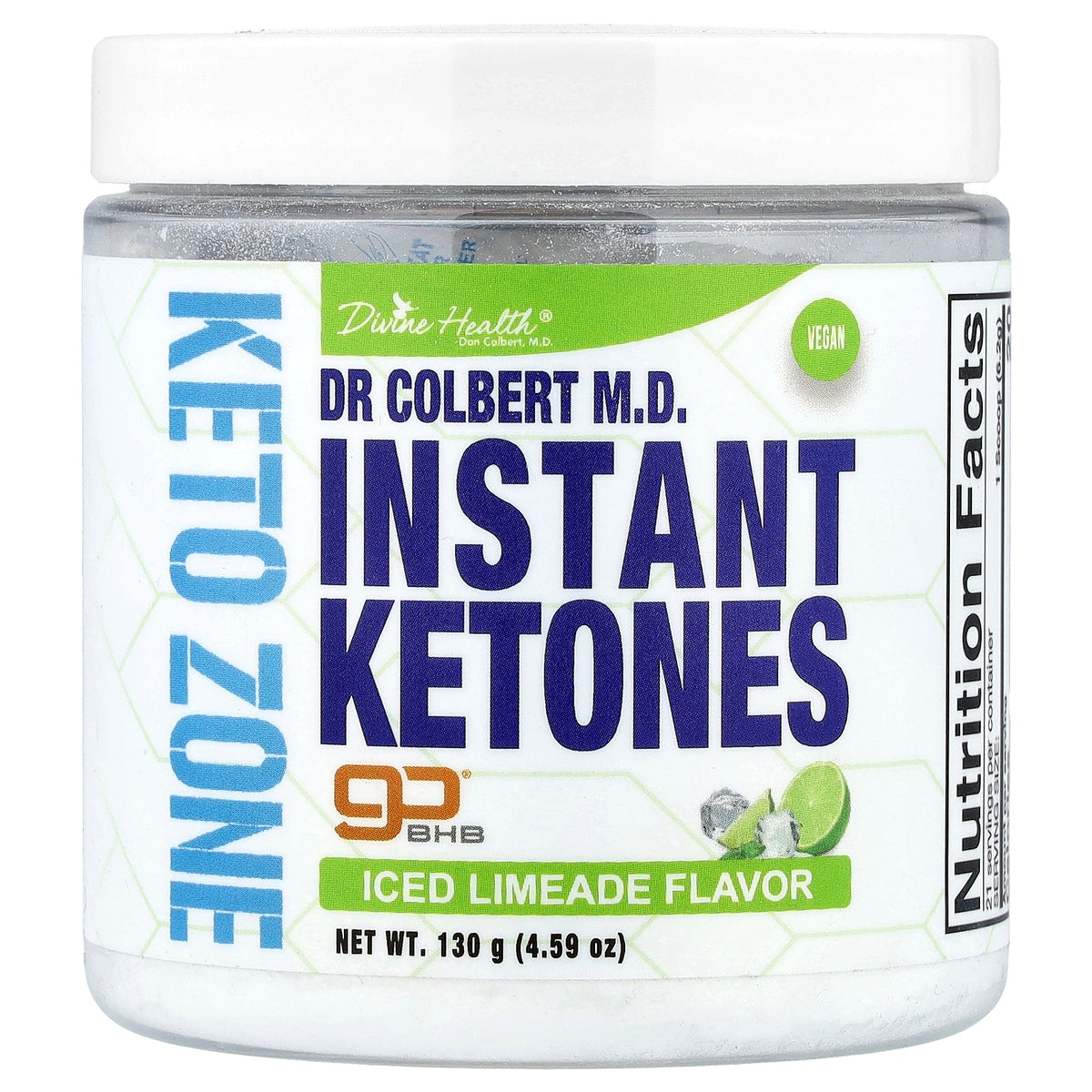 Divine Health, Dr. Colbert M.D., Keto Zone, Instant Ketones, Iced Limeade , 4.59 oz (130 g)