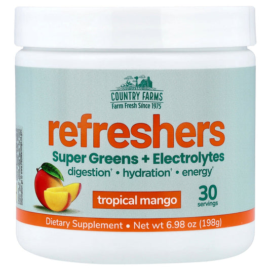 Country Farms, Refreshers, Super Greens + Electrolytes, Tropical Mango, 6.98 oz (198 g)