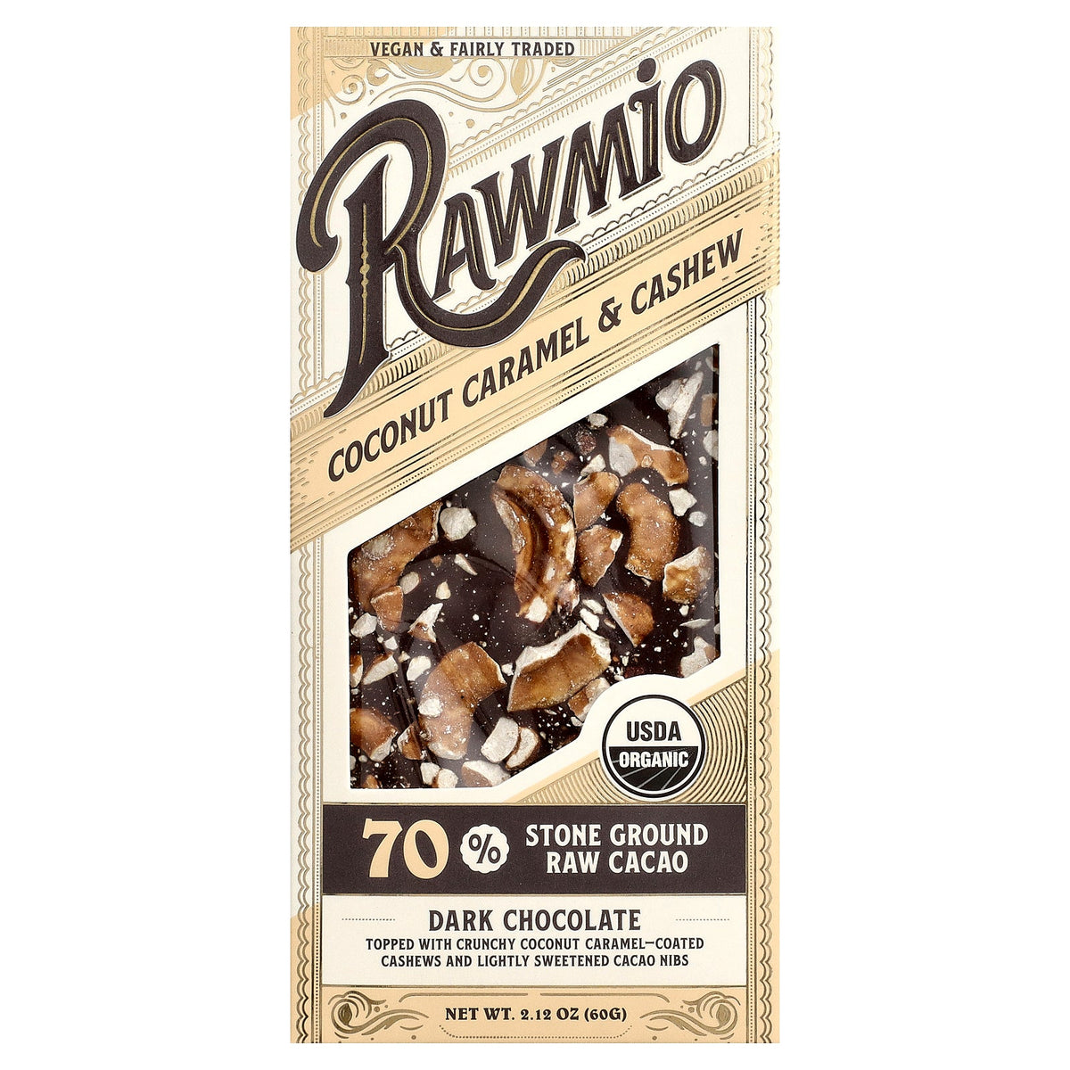 Rawmio, Dark Chocolate Bar, Coconut Caramel & Cashew, 70% Cacao, 2.12 oz (60 g)