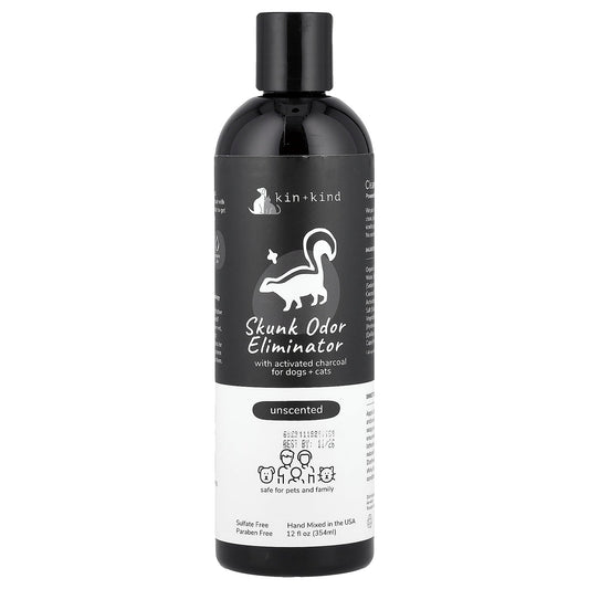 Kin+Kind, Skunk Odor Eliminator Shampoo, For Dogs + Cats, Unscented, 12 fl oz (354 ml)