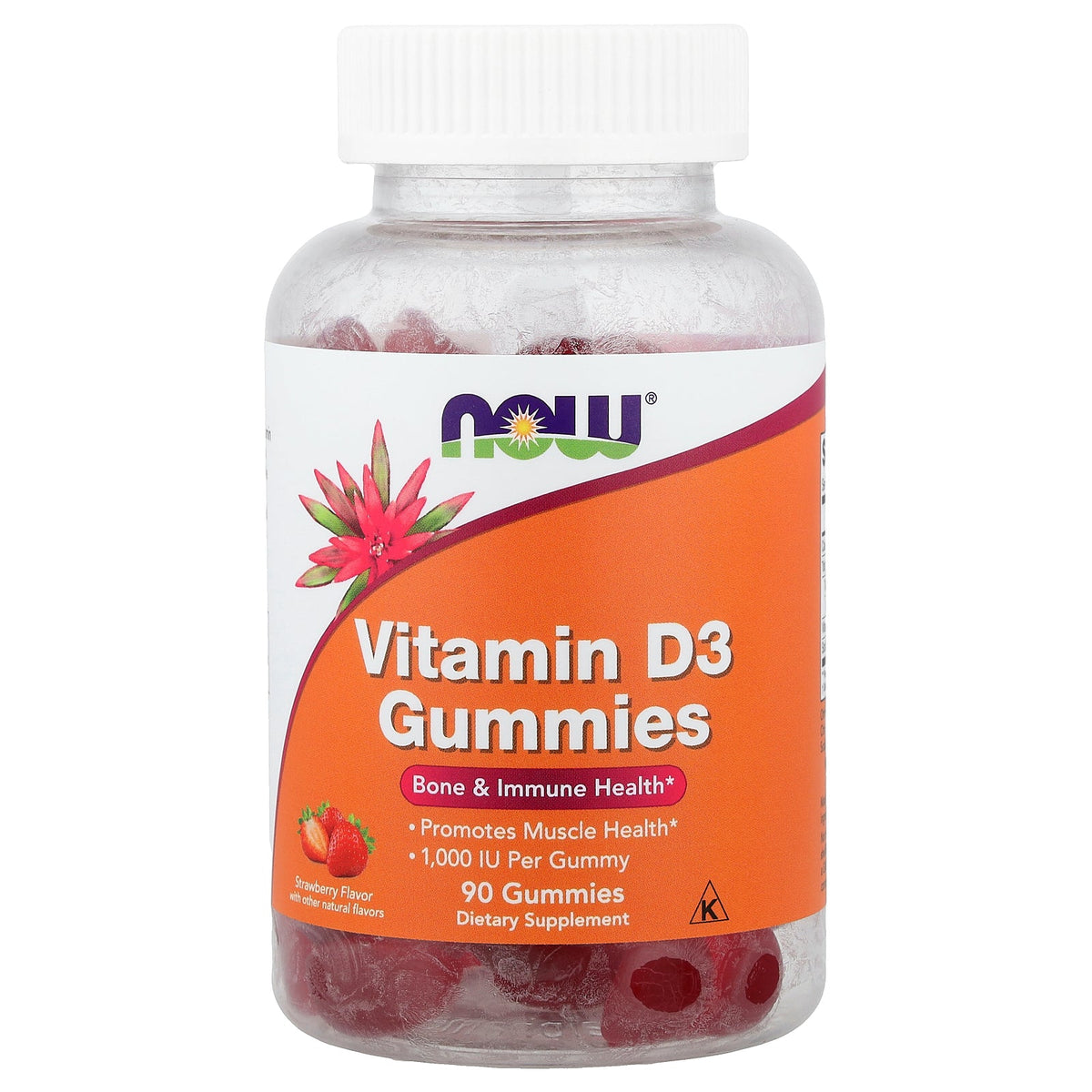 NOW Foods, Vitamin D3 Gummies, Strawberry, 25 mcg (1,000 IU), 90 Gummies
