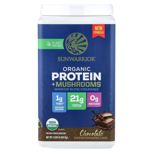 Sunwarrior, Plant Based Organic Protein + Mushrooms, Chocolate, 2.039 lb (924.9 g)