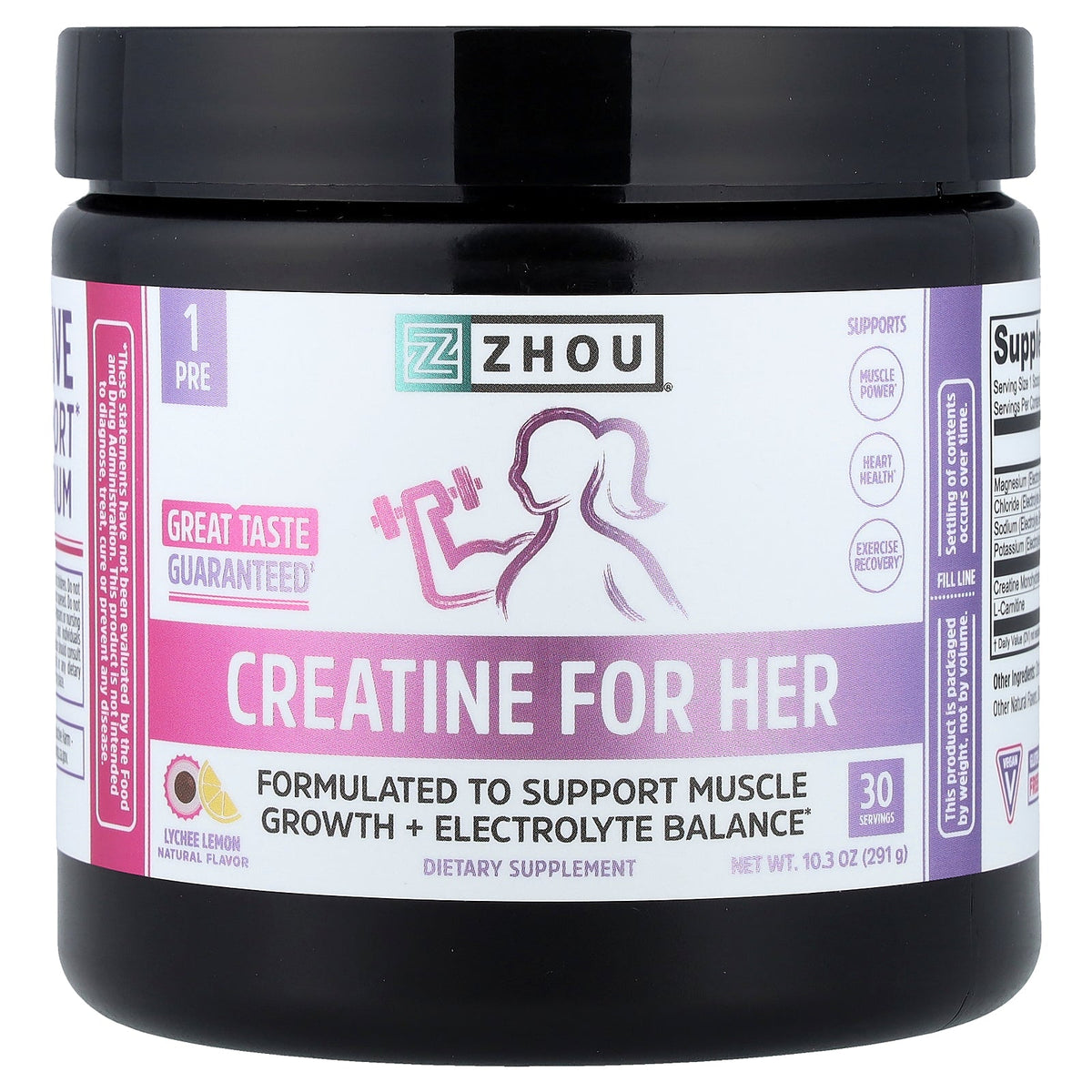 Zhou Nutrition, Creatine For Her, Lychee Lemon, 10.3 oz (291 g)