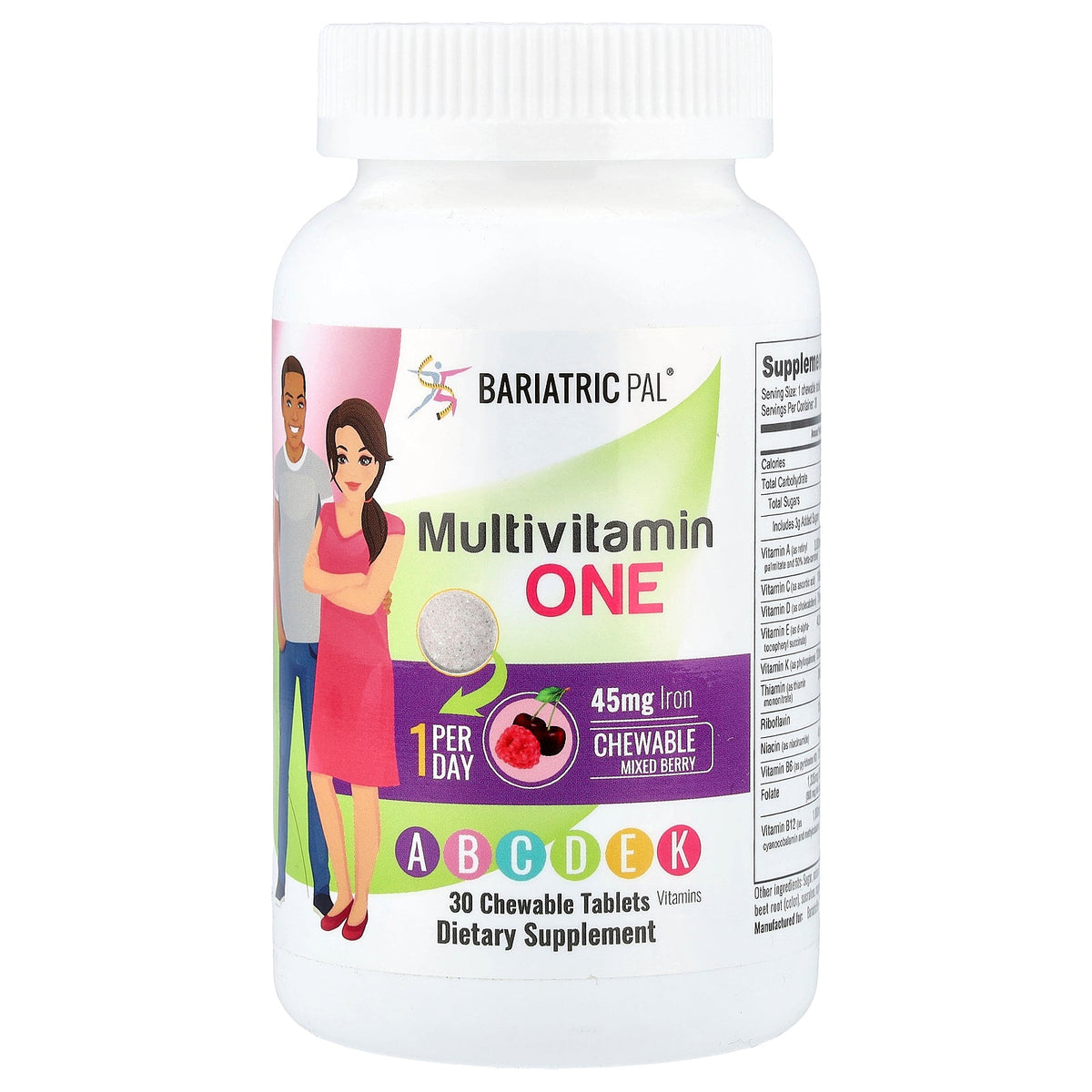 BariatricPal, Multivitamin One, Mixed Berry, 30 Chewable Tablets