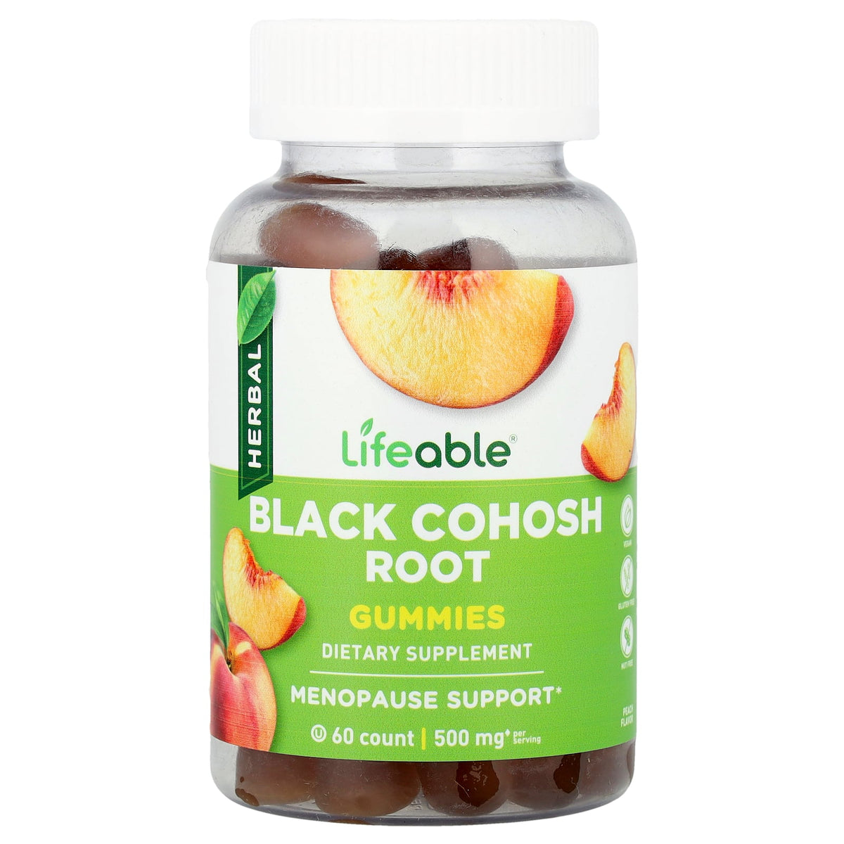 Lifeable, Black Cohosh Root Gummies, Peach, 60 Gummies (25 mg per Gummy)