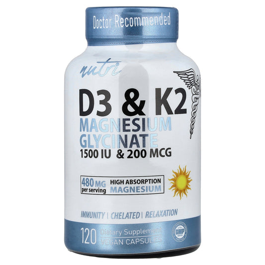 Nutri, Vitamin D3 & K2, Magnesium Glycinate, 120 Vegan Capsules
