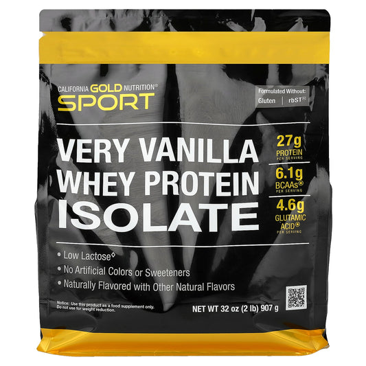 California Gold Nutrition, Sport, Whey Protein Isolate with Organic Cane Sugar, with Sunflower Lecithin, Very Vanilla, 2 lb (907 g)