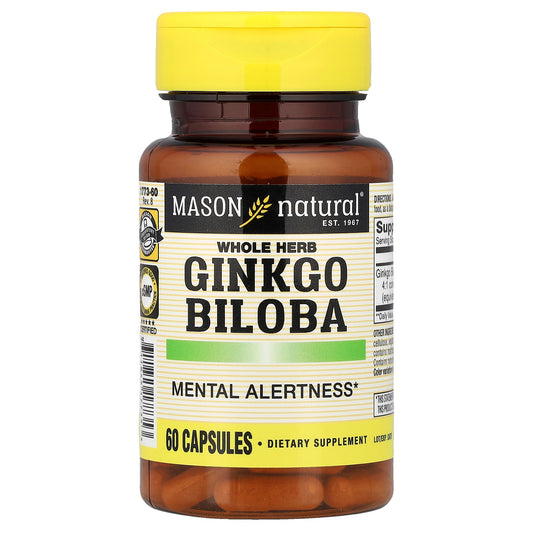 Mason Natural, Whole Herb Ginkgo Biloba, 60 Capsules (125 mg per Capsule)