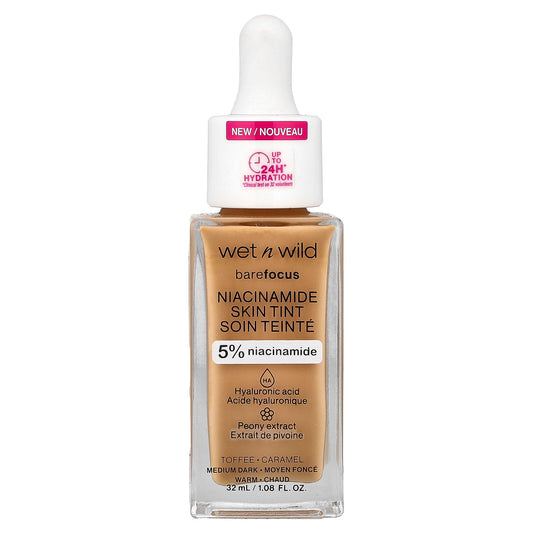 wet n wild, Barefocus, Niacinamide Skin Tint, 1116323 Toffee, 1.08 fl oz (32 ml)