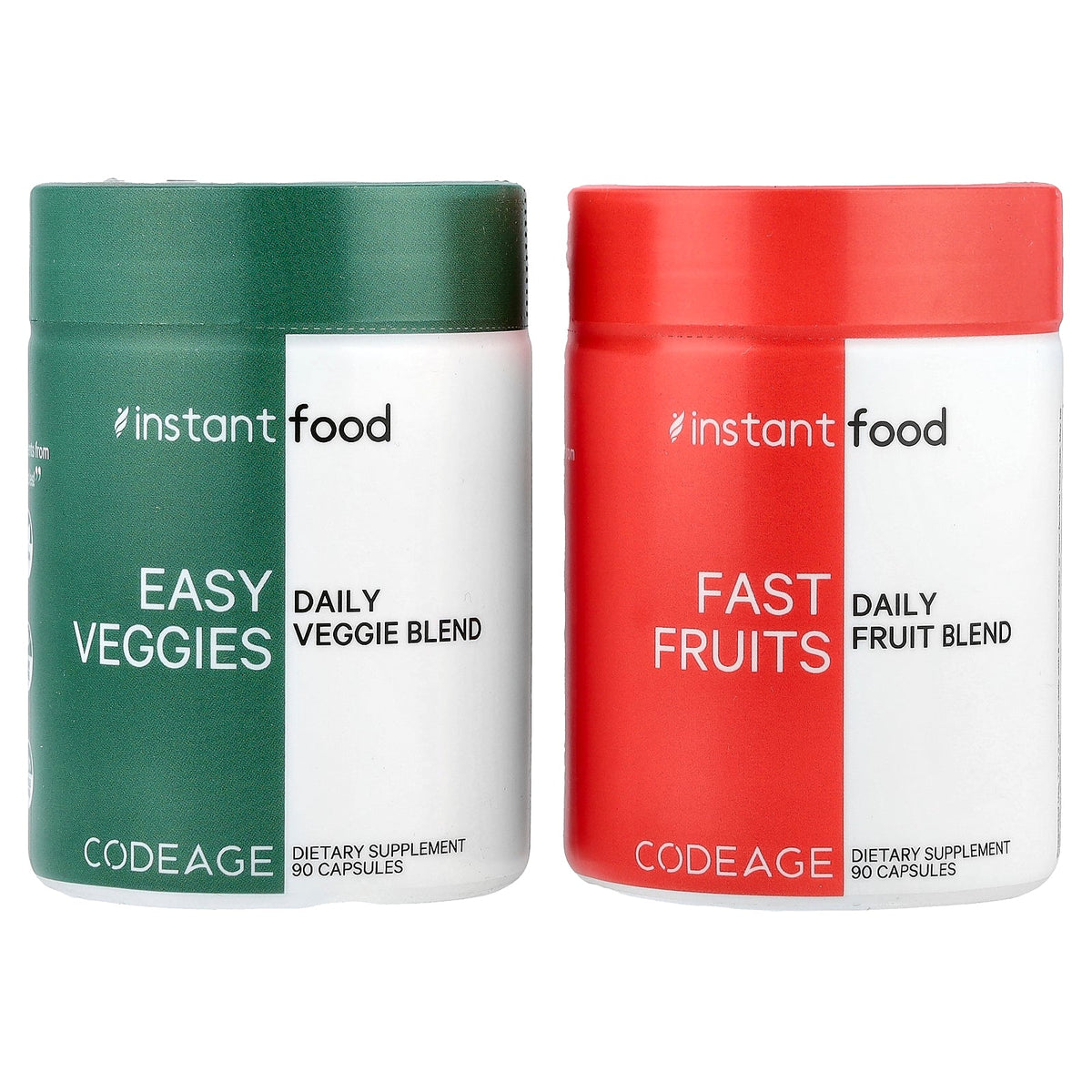 Codeage, Easy Veggies Daily Veggie Blend / Fast Fruits Daily Fruit Blend, 2 Bottles, 90 Capsules Each