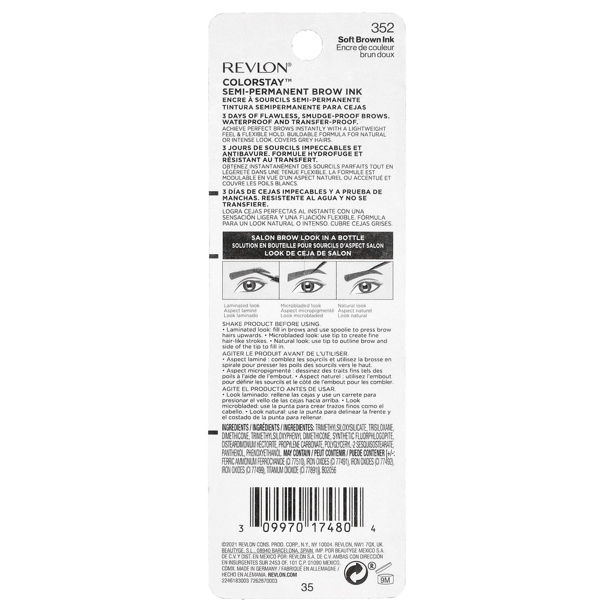 Revlon, Colorstay™, Semi-Permanent Brow Ink™, 352 Soft Brown Ink, 0.09 fl oz (2.8 ml)