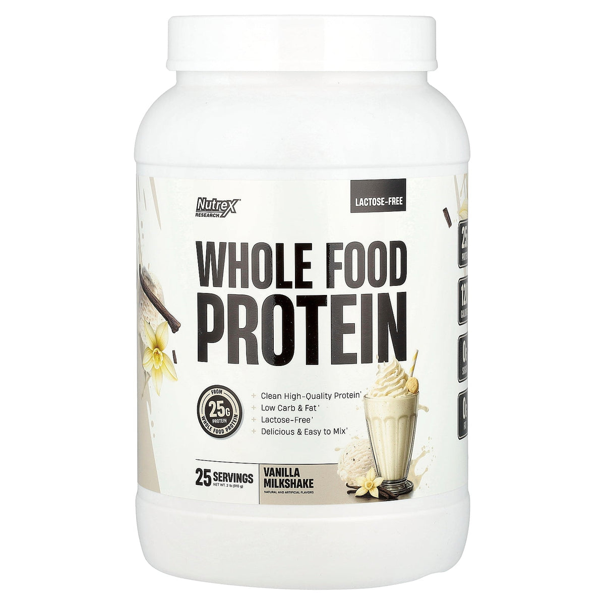 Nutrex Research, Whole Food Protein, Vanilla Milkshake, 2 lb (910 g)