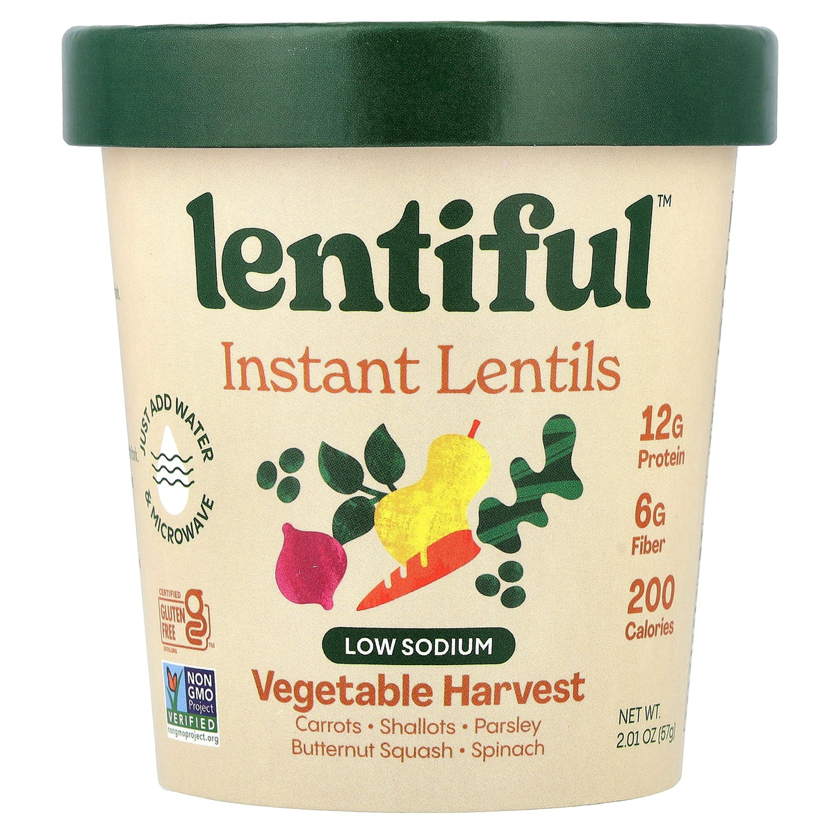 Lentiful, Instant Lentils, Low Sodium, Vegetable Harvest, 2.01 oz (57 g)
