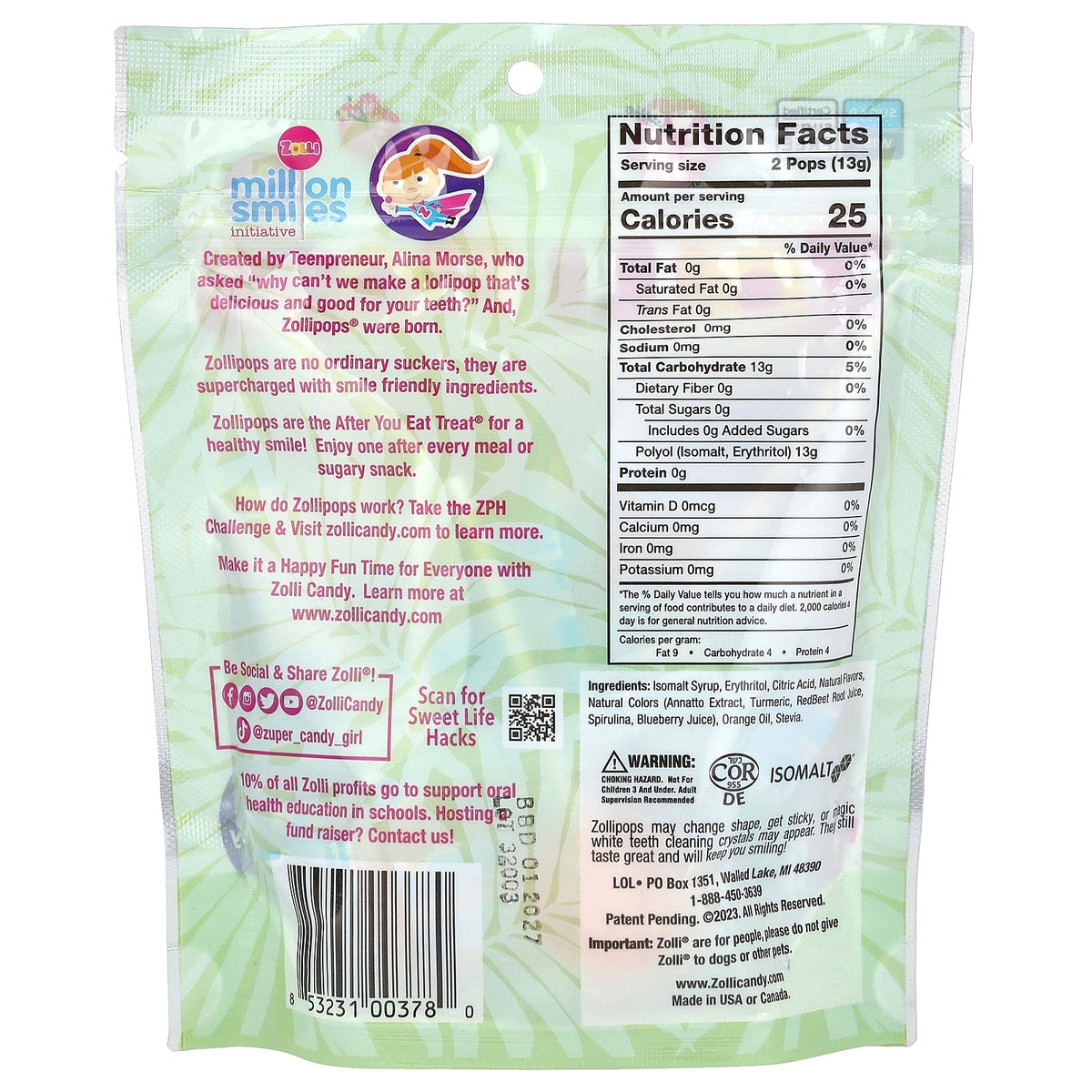 Zollipops, Original Clean Teeth Candy®, Tropical Fruit Flavors, 3.1 oz