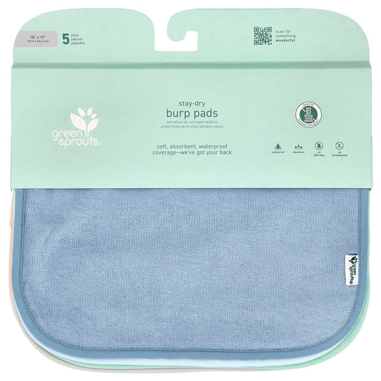 Green Sprouts, Stay Dry Burp Pads, Multicolor, 5 Pads