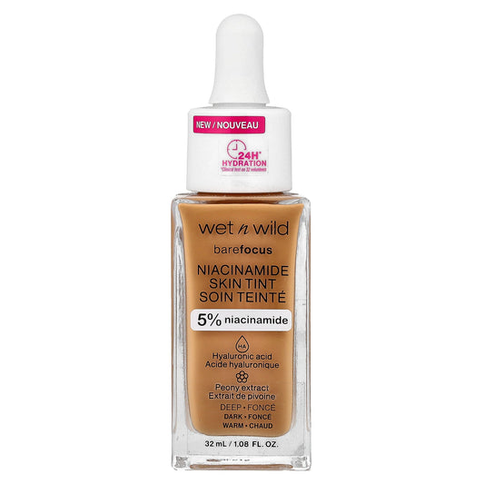 wet n wild, Barefocus, Niacinamide Skin Tint, 1116325 Deep, 1.08 fl oz (32 ml)