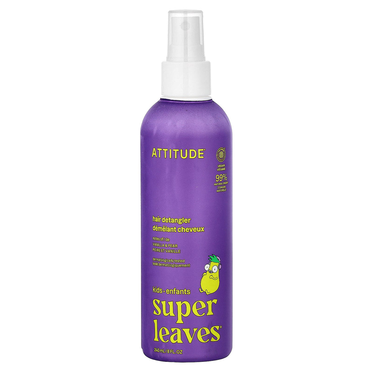 ATTITUDE, Kids Super Leaves® Hair Detangler Spray, Vanilla & Pear, 8 fl oz (240 ml)