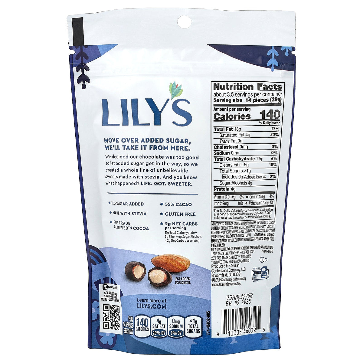 Lily's Sweets, Covered Almonds, Dark Chocolate Style, 3.5 oz (99 g)