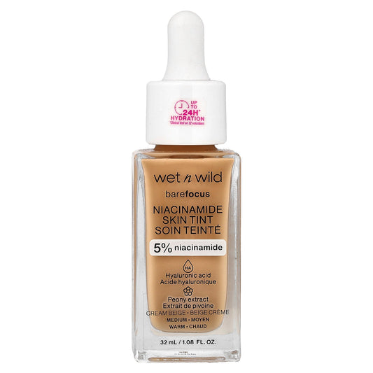 wet n wild, Barefocus, Niacinamide Skin Tint, 1116319 Cream Beige, 1.08 fl oz (32 ml)