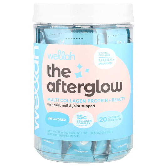 Wellah, The Afterglow, Multi Collagen Protein + Beauty, Unflavored, 20 Stick Packs, 0.6 oz (16.2 g) Each